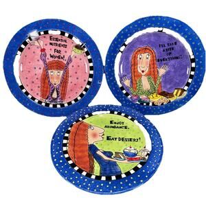 Lotus 2003 Humor Dessert Plates Lot of 3 Enjoy Abundance. Eat Dessert! Fun Y2K
